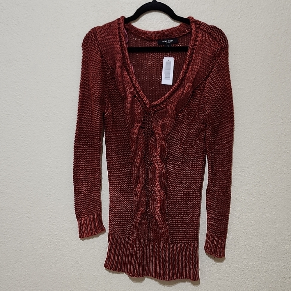 Nine West Red V-Neck Sweater with Long Sleeves and Cozy Knit